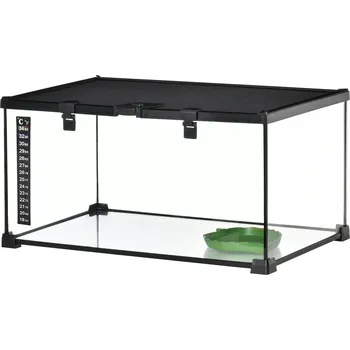 Terárium PawHut terárium pro plazy skleněný box na krmení plazů terárium pro obojživelníky a pavoukovce s teploměrem box na chov plazů 50 x 30 x 25 cm | Aosom