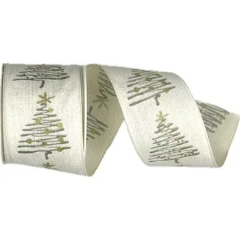 Stuha Stuha vánoční CHRISTMAS TREE WHITE 40mm x 2m (14,-Kč/m) (Vánoční stuha látková, jednostranný potisk, s vetkaným drátkem v lemu)