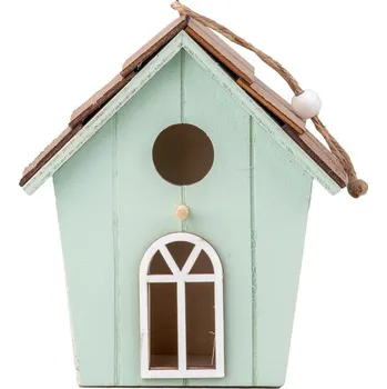 Dřevěný závěs, budka, přírodní, zelená, 130x145mm
