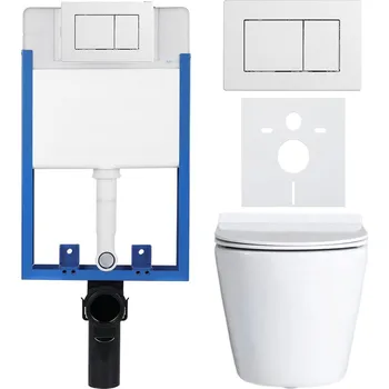 WC sada CERANO - Kompletní podomítkový WC set Lite/Norbi - bílá lesklá - WC tlačítko Classic, bílé - k zazdění - 48,5x36,5 cm