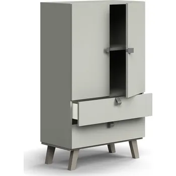 Policová skříň Skříň QBUS, 2 police, 2 zásuvky, nohy, úchytky, 1332x800x420 mm, světle šedá