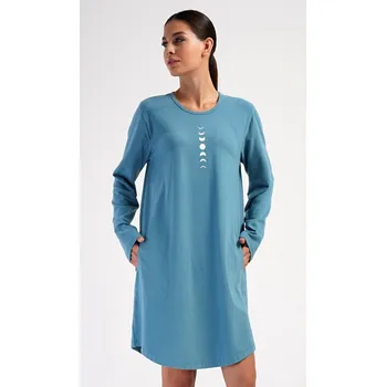 Dámská noční košile Vienetta Dámské domácí šaty s dlouhým rukávem Alžběta Barva: Šedá - tmavě, Velikost: 3XL