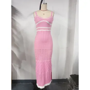 Dámské šaty Pletené maxi šaty na léto Barva: Růžová, Velikost: M