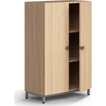 Policová skříň Policová skříň QBUS, 2 police, nohy, úchytky, 1252x800x420 mm, stříbrná, dub