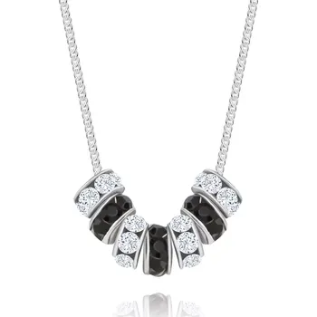 Náhrdelník Stříbrný 925 náhrdelník - kroužky s čirými a černými krystaly Swarovski