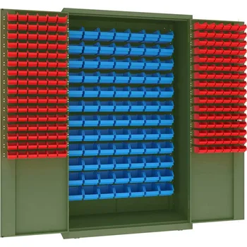 Zásobníková skříň, 84 x velké a 192 x malé závěsné boxy, v x š x h: 1990 x 1200 x 500 mm, barva zelená RAL6011