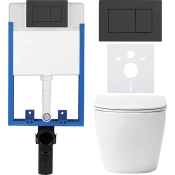 WC sada CERANO - Kompletní podomítkový WC set Lite/Verde - bílá matná - WC tlačítko Classic, černé matné - k zazdění - 49x36 cm