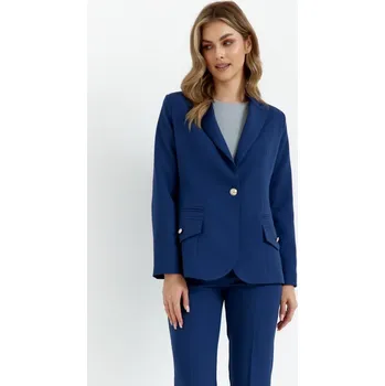 Dámské sako K141 Sako s dvojitými kapsami s klopou - tmavě modré EU XXL