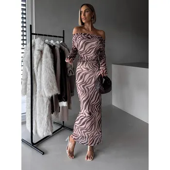 Dámské šaty Hnědé přiléhavé dlouhé šaty ELPINIKI Velikost: ONESIZE