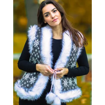 Dámská vesta Krásná dámská vesta z ovčí vlny se vzorem 01 - šedá, VELIKOST L