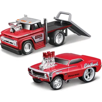 RC model auta Maisto - Muscle Transports - 1966 Chevrolet C60 Flatbed 1969 Chevrolet Camaro SS, 1:64 - expresní doprava