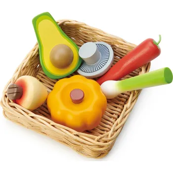 Hračka pro nejmenší Dřevěná sada zeleniny Tender Leaf Veggie Basket