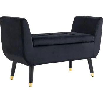 HOMCOM Luxusní čalouněná lavice s úložným prostorem a područkami, sametový polyester, kaučukové dřevo, černá, 107x42x65cm do obývacího pokoje a předsíně | Aosom.de