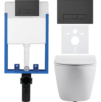 WC sada CERANO - Kompletní podomítkový WC set Lite/Cesso - bílá matná - WC tlačítko Slim, černé matné - k zazdění - 49x36 cm