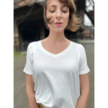 Dámské tričko Tričko So Comfy Agness bílé basic s výstřihem do V Velikost: 44