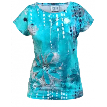 Dámské tričko Dámské tričko s přinechaným rukávem Tyrkysové květy XL