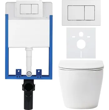 WC sada CERANO - Kompletní podomítkový WC set Lite/Verde - bílá lesklá - WC tlačítko Classic, bílé - k zazdění - 49x36 cm