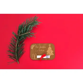 Samolepící dekorace Lepy.cz Dřevěné vánoční přání - Od Ježíška Velikost (šířka x výška): 15x10cm, Barevná varianta: Ořech