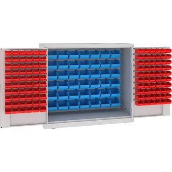 Zásobníková skříň, 42 x velké a 120 x malé závěsné boxy, v x š x h: 1040 x 1200 x 500 mm, barva šedá RAL7035