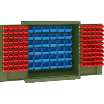 Zásobníková skříň, 36 x velké a 100 x malé závěsné boxy, v x š x h: 1040 x 1000 x 500 mm, barva zelená RAL6011