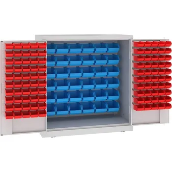 Zásobníková skříň, 36 x velké a 100 x malé závěsné boxy, v x š x h: 1040 x 1000 x 500 mm, barva šedá RAL7035