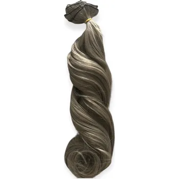 Clip in příčesek - šedý s hnědým melírem - vlnitý M1060