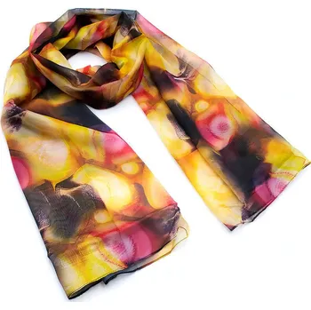 Šála Šála vzdušná - žluto-černá s potiskem