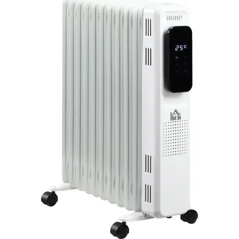 Radiátor HOMCOM Přenosný olejový radiátor, 2290-2720W, 3 stupně ohřevu, 24hodinové časování, elektrický radiátor, topné těleso s kolečky, bílý, ocel | Aosom
