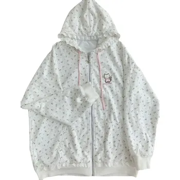 Dámská mikina Dámské hoodie s kytičkami Barva: Bílá, Velikost: L