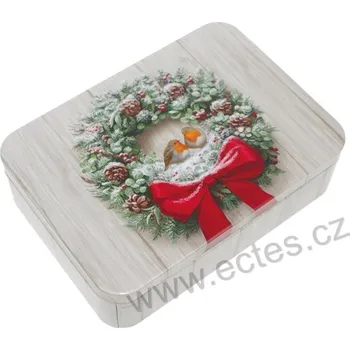 Dóza na potraviny ROBINS IN WREATH 3500 červenky a věnec