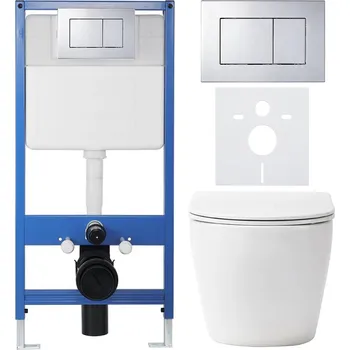 WC sada CERANO - Kompletní podomítkový WC set Lite/Verde - bílá matná - WC tlačítko Classic, chrom - předstěnová instalace/sádrokarton - 49x36 cm