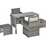 Outsunny polyratanová sedací souprava pro 4 osoby, jídelní set zahradní souprava s polštáři, šedá, odolná proti povětrnostním vlivům a stylová pro zahradu a terasu | Aosom.de