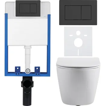 WC sada CERANO - Kompletní podomítkový WC set Lite/Cesso - bílá matná - WC tlačítko Classic, černé matné - k zazdění - 49x36 cm