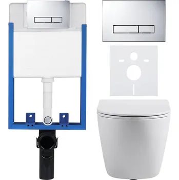 WC sada CERANO - Kompletní podomítkový WC set Lite/Cesso - bílá lesklá - WC tlačítko Slim, chrom - k zazdění - 49x36 cm