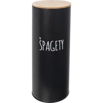 Dóza na potraviny dóza plech. d11x28,5cm, ŠPAGETY, BLACK, plech/bambus