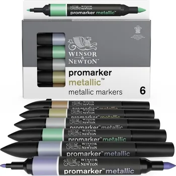 Pigmentové fixy WINSOR & NEWTON Promarker Fine & Round, 6ks METALLIC