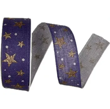 Stuha Vánoční bavlněná stuha STAR LIGHT DARK BLUE 25mm x 2m (13,-Kč/m) (Vánoční stuha tmavě modrá, bavlněná, jednostranný potisk, zesílené okraje)