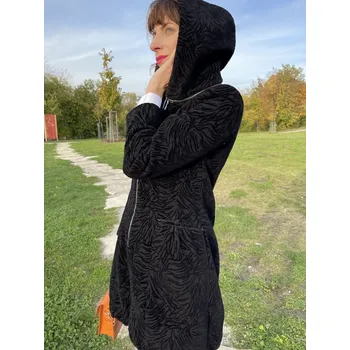 Dámský kabát Kabát La Gabriella 5340-666 černý se vzorem na zip s kapucí Velikost: 40