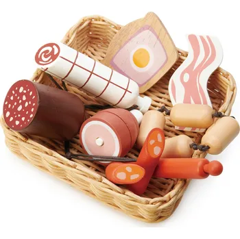 Hračka pro nejmenší Dřevěná sada uzenin potravin Tender Leaf Charcuterie Basket