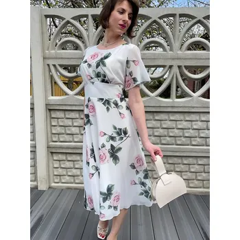 Dámské šaty Šaty Poza Juliette bílé s růžemi Velikost: 44