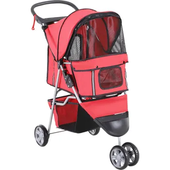 Kočárek pro psa PawHut kočárek pro psy Pestrobarevný kočárek pro psy na procházky, lehký a skladný, pro psy a kočky, červený | Aosom.de