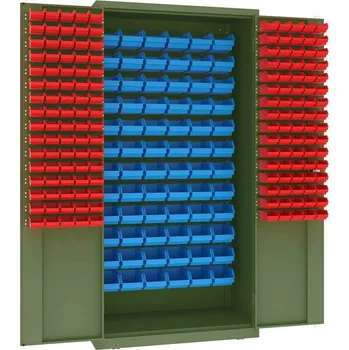 Zásobníková skříň, 72 x velké a 160 x malé závěsné boxy, v x š x h: 1990 x 1000 x 500 mm, barva zelená RAL6011