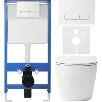 WC sada CERANO - Kompletní podomítkový WC set Lite/Verde - bílá matná - WC tlačítko Slim, bílé - předstěnová instalace/sádrokarton - 49x36 cm