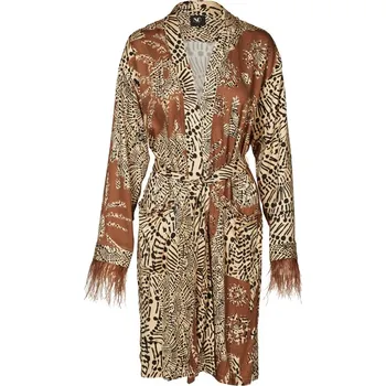 Dámské sako Kimono Nu Denmark 8005-35 moka hnědé se vzorem a pírky Velikost: 36