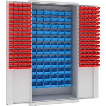 Zásobníková skříň, 72 x velké a 160 x malé závěsné boxy, v x š x h: 1990 x 1000 x 500 mm, barva šedá RAL7035