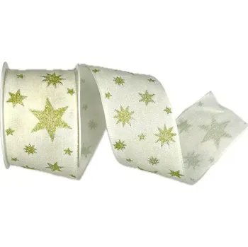 Stuha Stuha vánoční bavlněná LIGHT bílá 40mm x 2m(14,-kč/m) (Stuha vánoční bavlněná, jednostranný zlatý potisk, s vlascem v lemu)