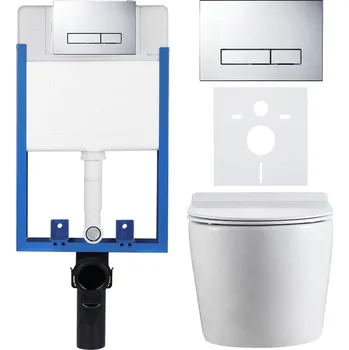 WC sada CERANO - Kompletní podomítkový WC set Lite/Felci - bílá lesklá - WC tlačítko Slim, chrom - k zazdění - 52,5x36 cm