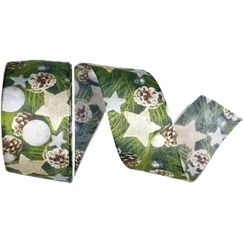 Stuha Stuha vánoční taftová CHRISTMAS TIME zelená 40mm x 2m (7,50 Kč/m) (Vánoční stuha taftová, kvalitní fotopotisk, s drátkem v lemu)