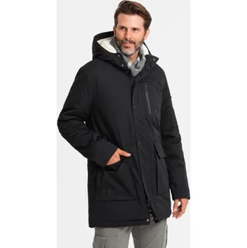 Pánská dlouhá bunda parka sherpa - černá V4