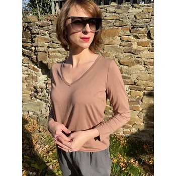 Dámské tričko Tričko So Comfy Rachell béžové mocca do V Velikost: 36